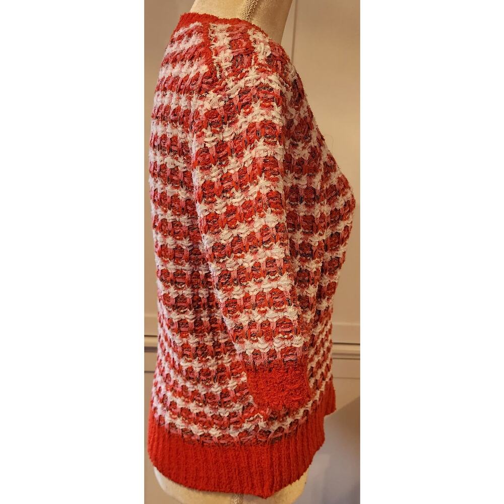 Ann Taylor Women's Pink White Red Short Sleeve Knit Ribbed Sweater Size Small - Picture 4 of 6
